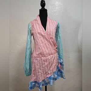 Rococo Sand Wrap Mini Dress Gingham Print Size XS
